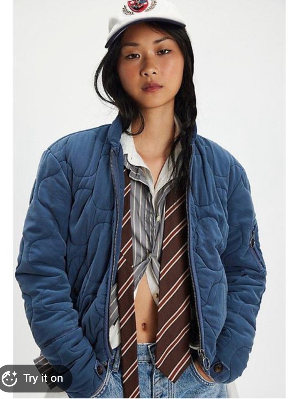 NWOT-We The Free Quilted BLUE Bomber Jacket -Size M